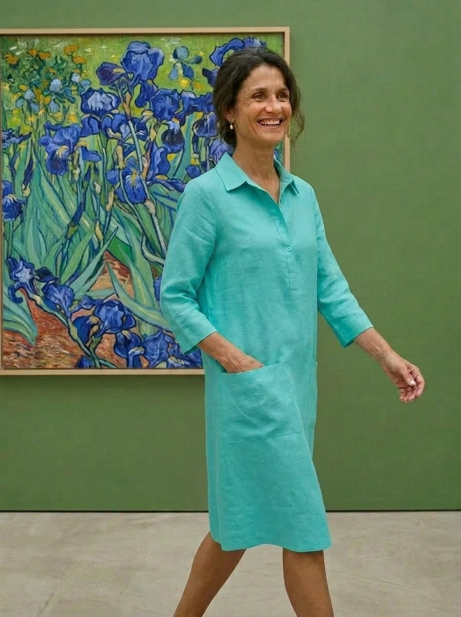 Up Town Linen Shirt Dress - Aqua