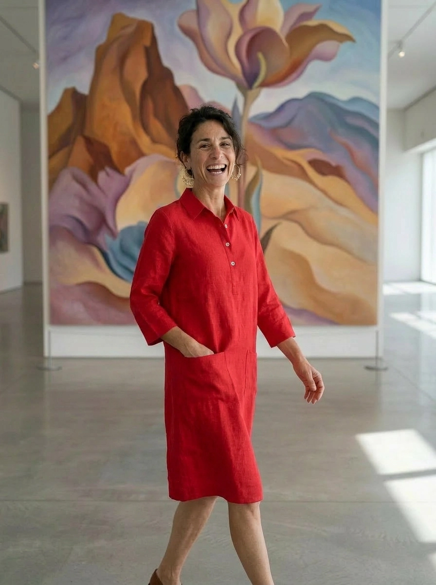 Up Town Linen Shirt Dress - Rich Red