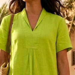 Elodie Short Sleeve Midi Dress Linen - Parrot Green