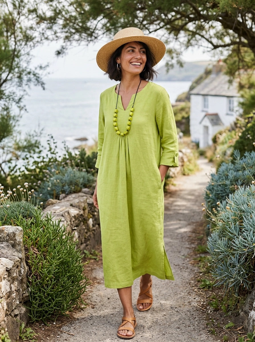 Life Style Linen Maxi Dress - Parrot Green