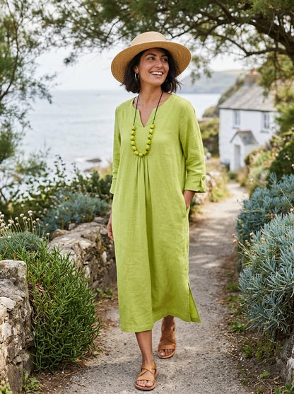 Life Style Linen Maxi Dress - Parrot Green