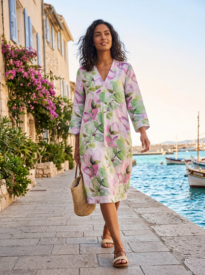 Water Melon Print Picot Dress Linen Multi