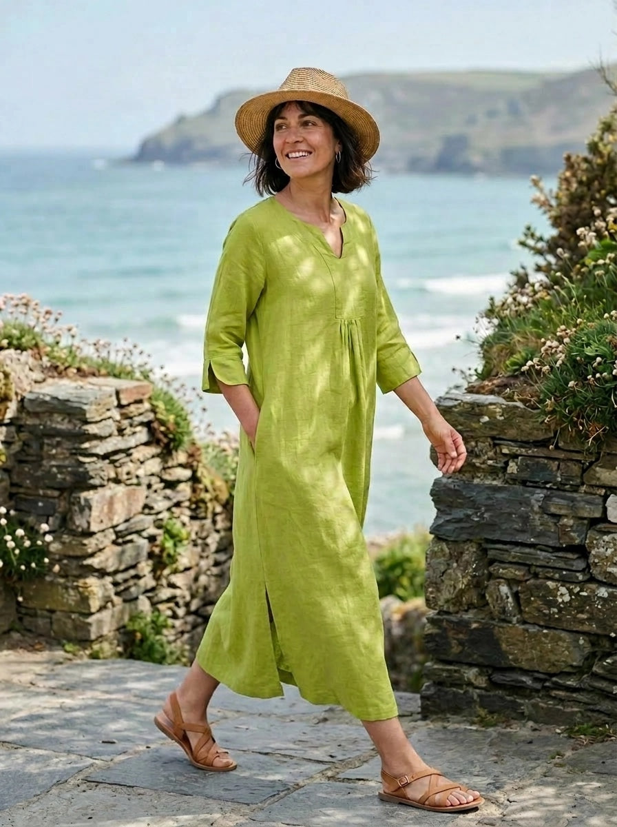 Life Style Linen Maxi Dress - Parrot Green