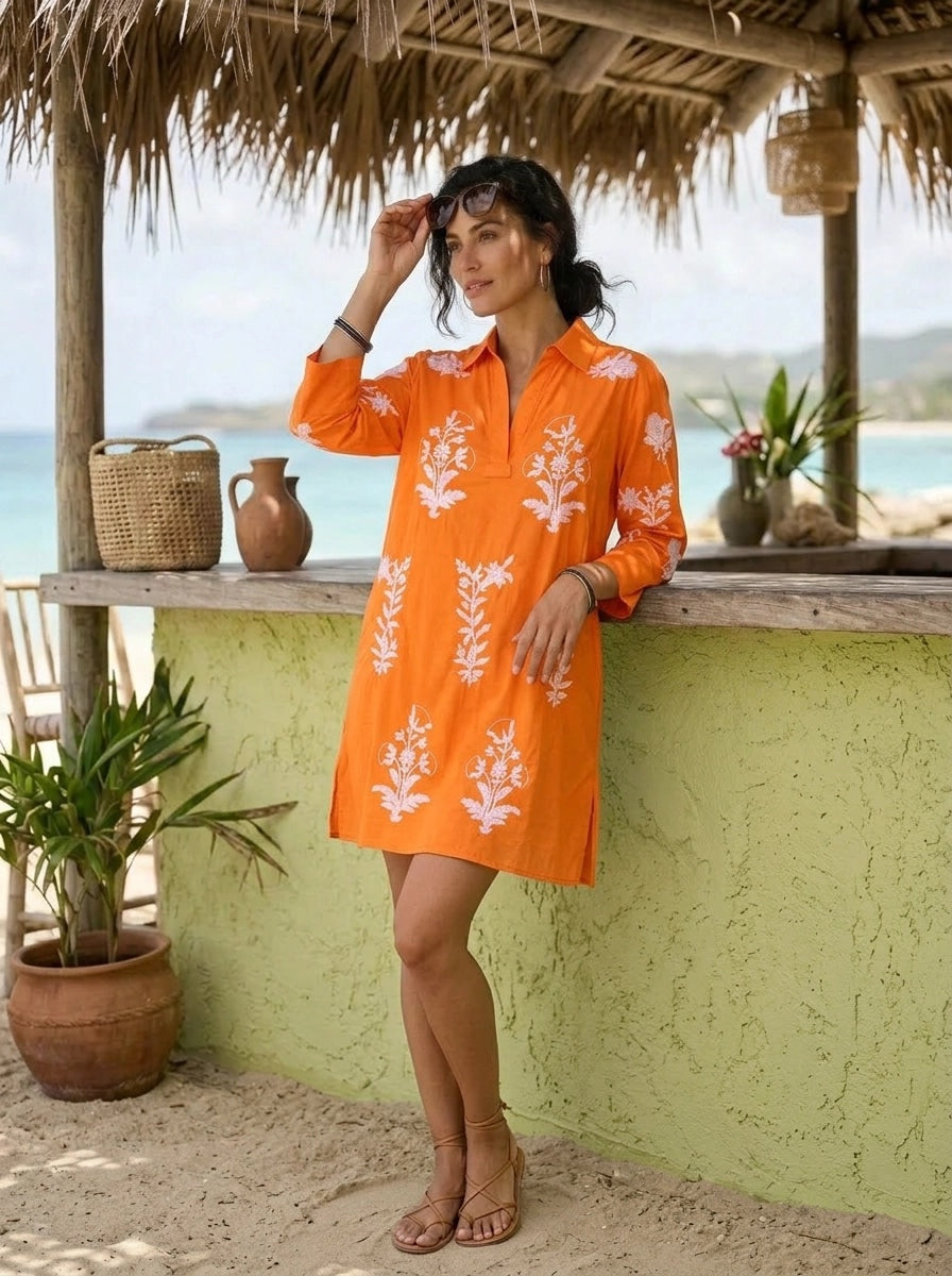 Short Tourist Dress Satsuma with White Embroidery Cotton