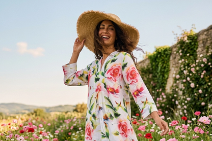 Floris Print Picot Dress Linen Multi