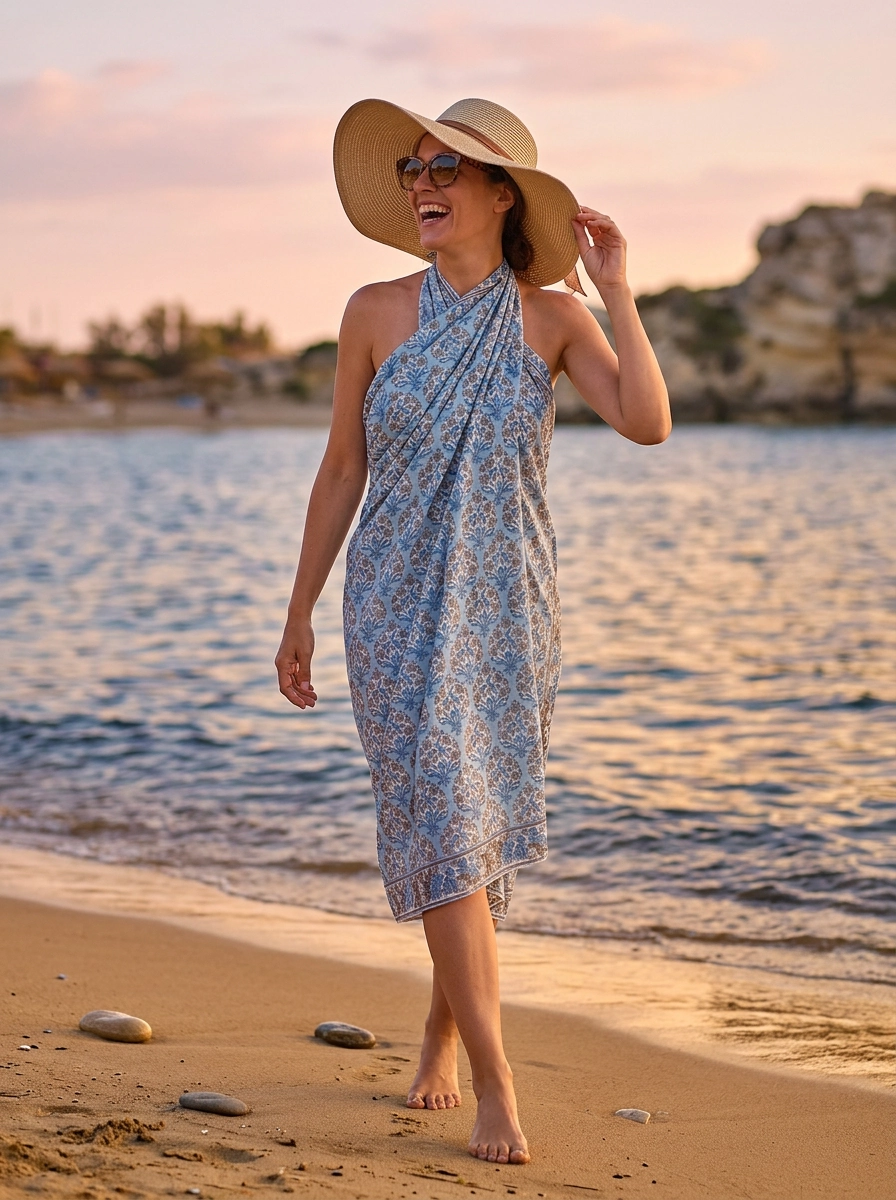 Blue Moon Sarong - One Size - Blue/Brown