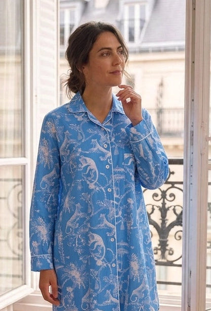 Jungle Party Nightshirt Cotton Poplin - Blue