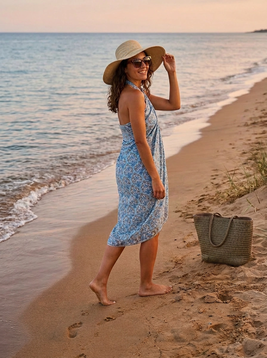 Blue Moon Sarong - One Size - Blue/Brown