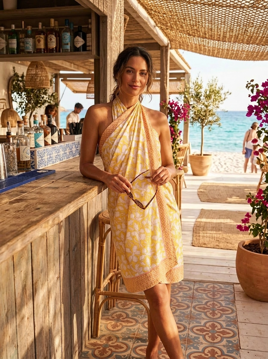 Buttercup Tile Sarong - One Size - Yellow/White
