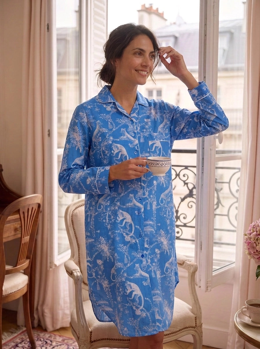 Jungle Party Nightshirt Cotton Poplin - Blue