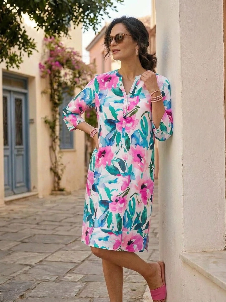 Mint Candy Print Tunic Classic Dress Linen Multi