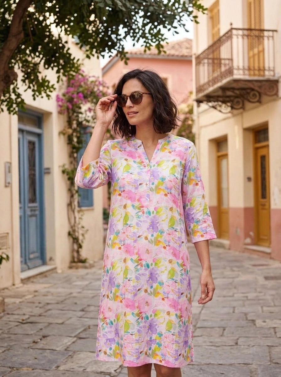 Highgrove Print Tunic Classic Dress Linen Multi
