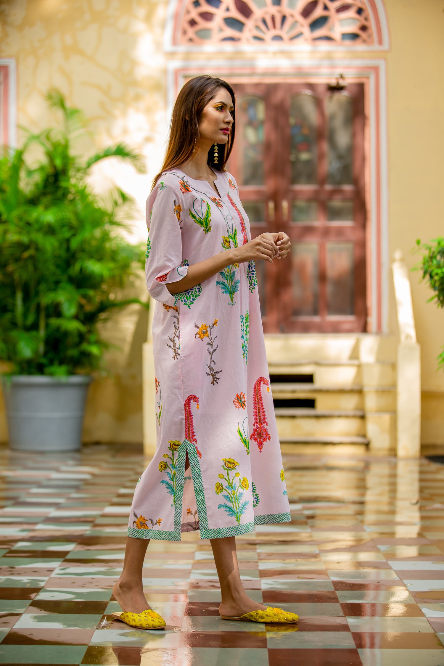 Botanical Maxi Dress Cotton Cambric Himalayan Pink