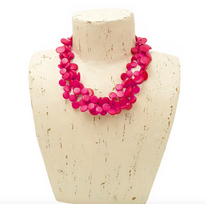 Coconut Three String Necklace - Pink