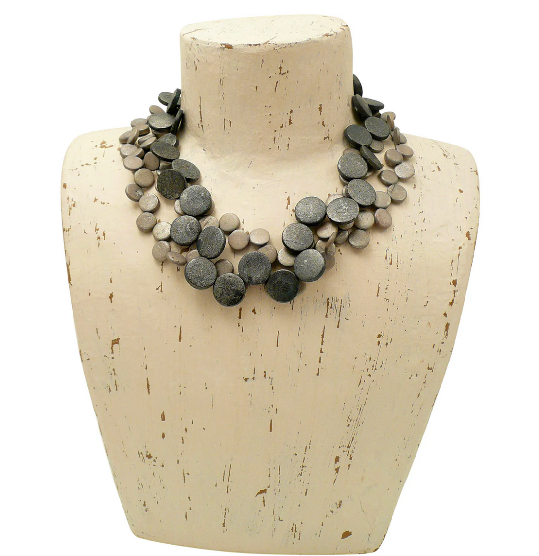 Coconut Three String Necklace - Two Tone Grey