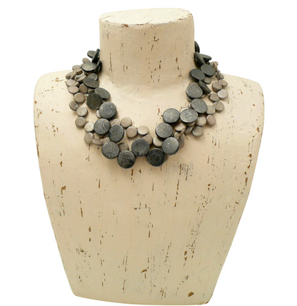 Coconut Three String Necklace - Two Tone Grey
