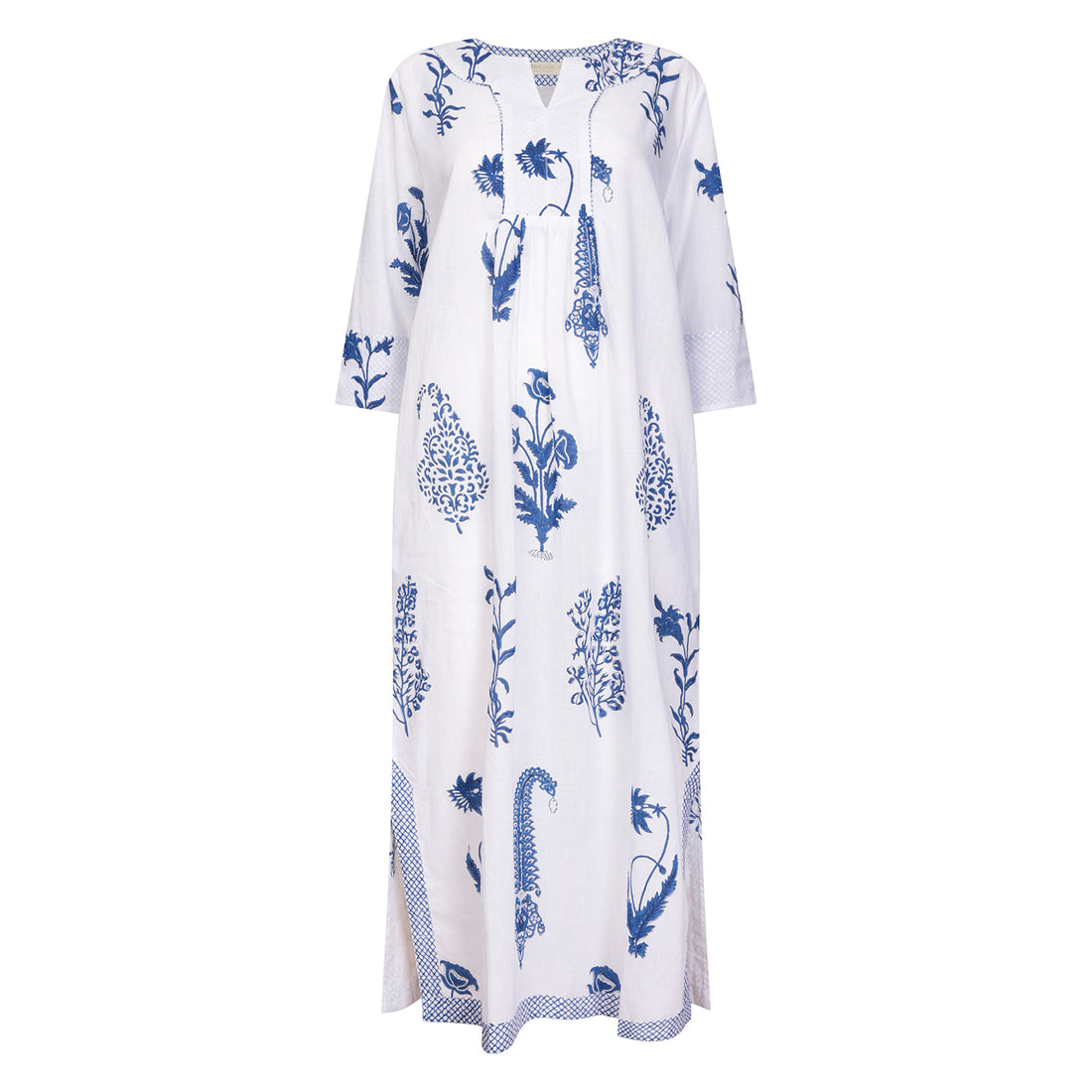 Botanical Maxi Dress Cotton Blue & White
