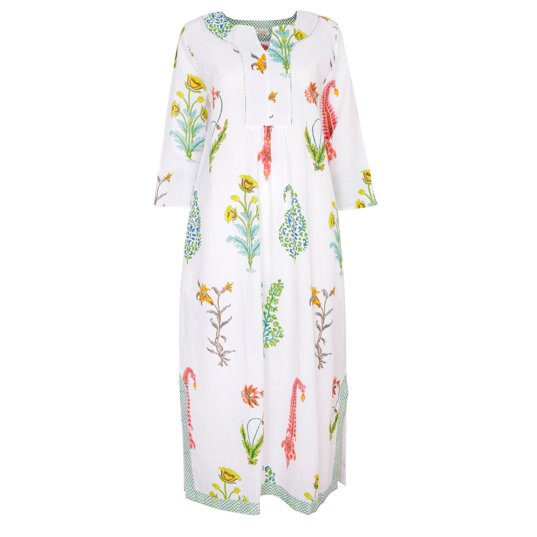 Botanical Maxi Dress Cotton White Multi