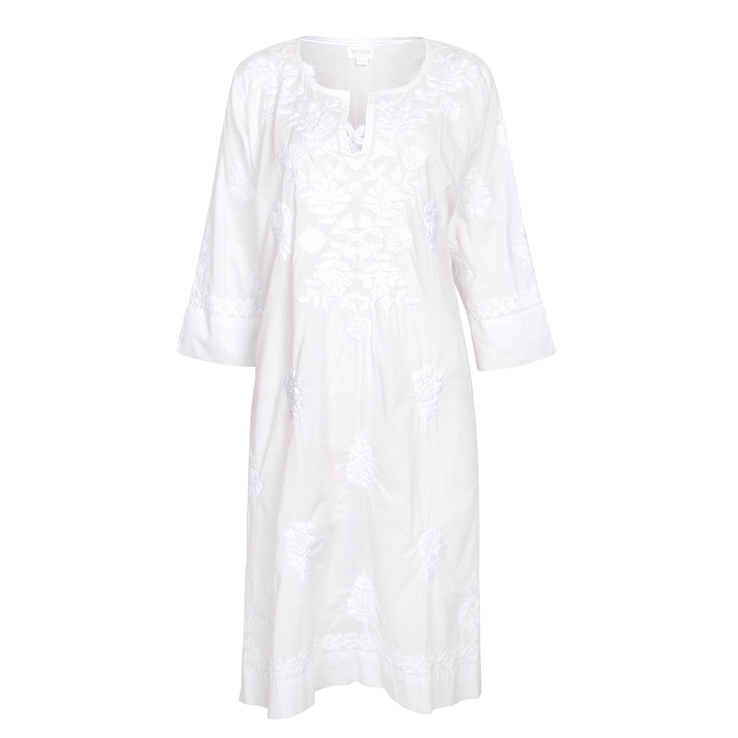 White Harriet Dress with White Hand Embroidery