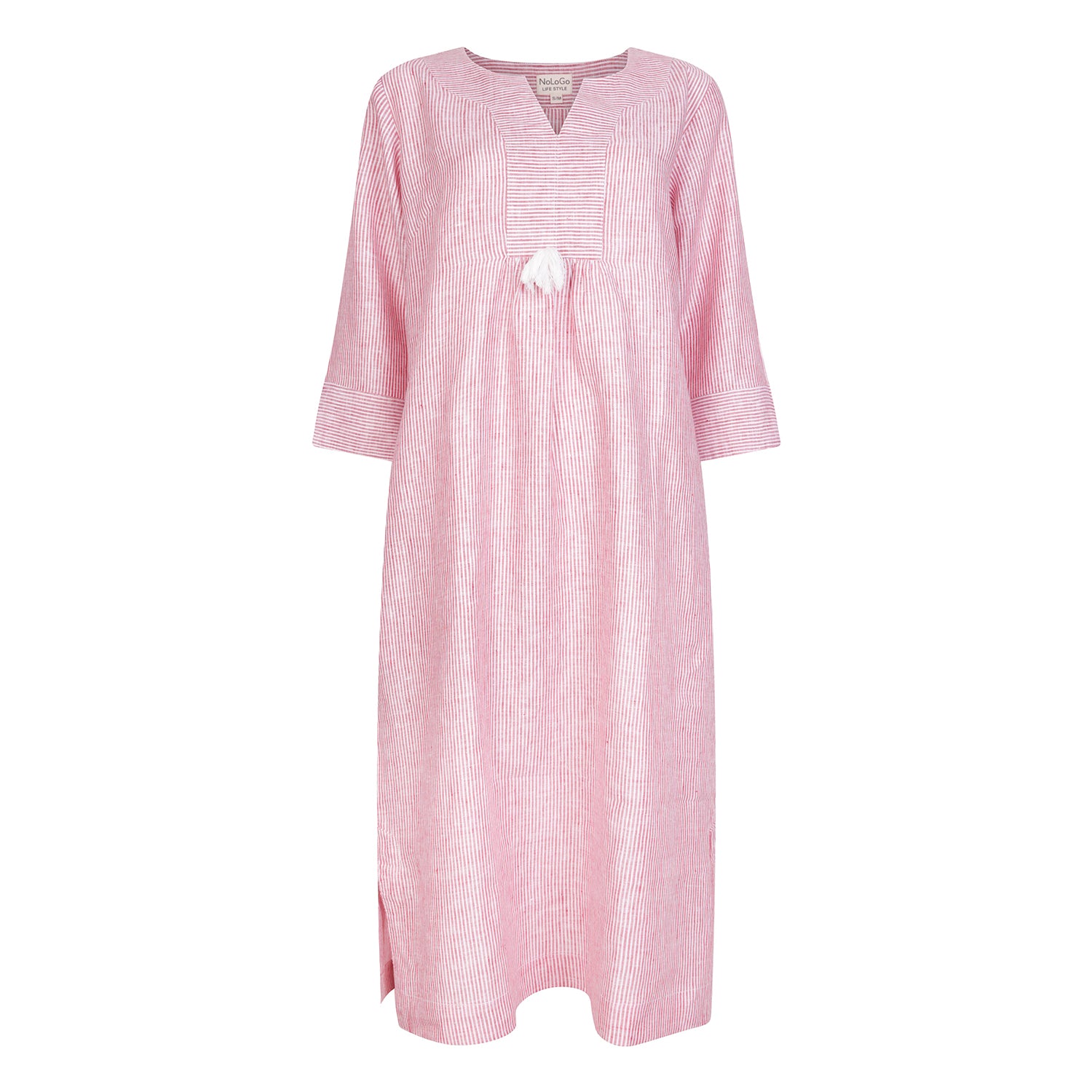 At-Ease Stripe Linen Midi Dress - Red and White
