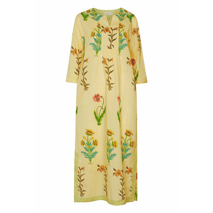 Botanical Maxi Dress Cotton Lemon-Popcorn