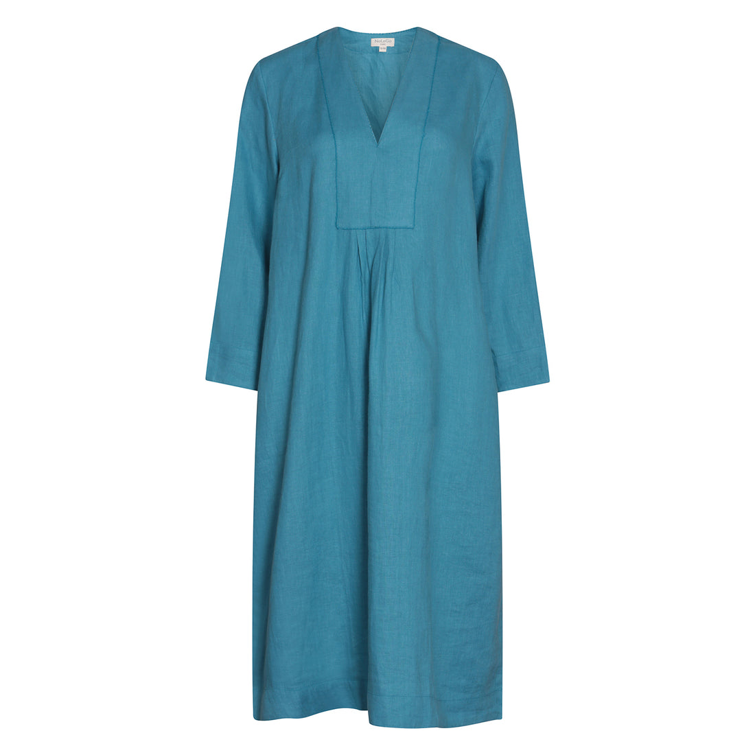 Picot MIDI Dress-Linen -Peacock