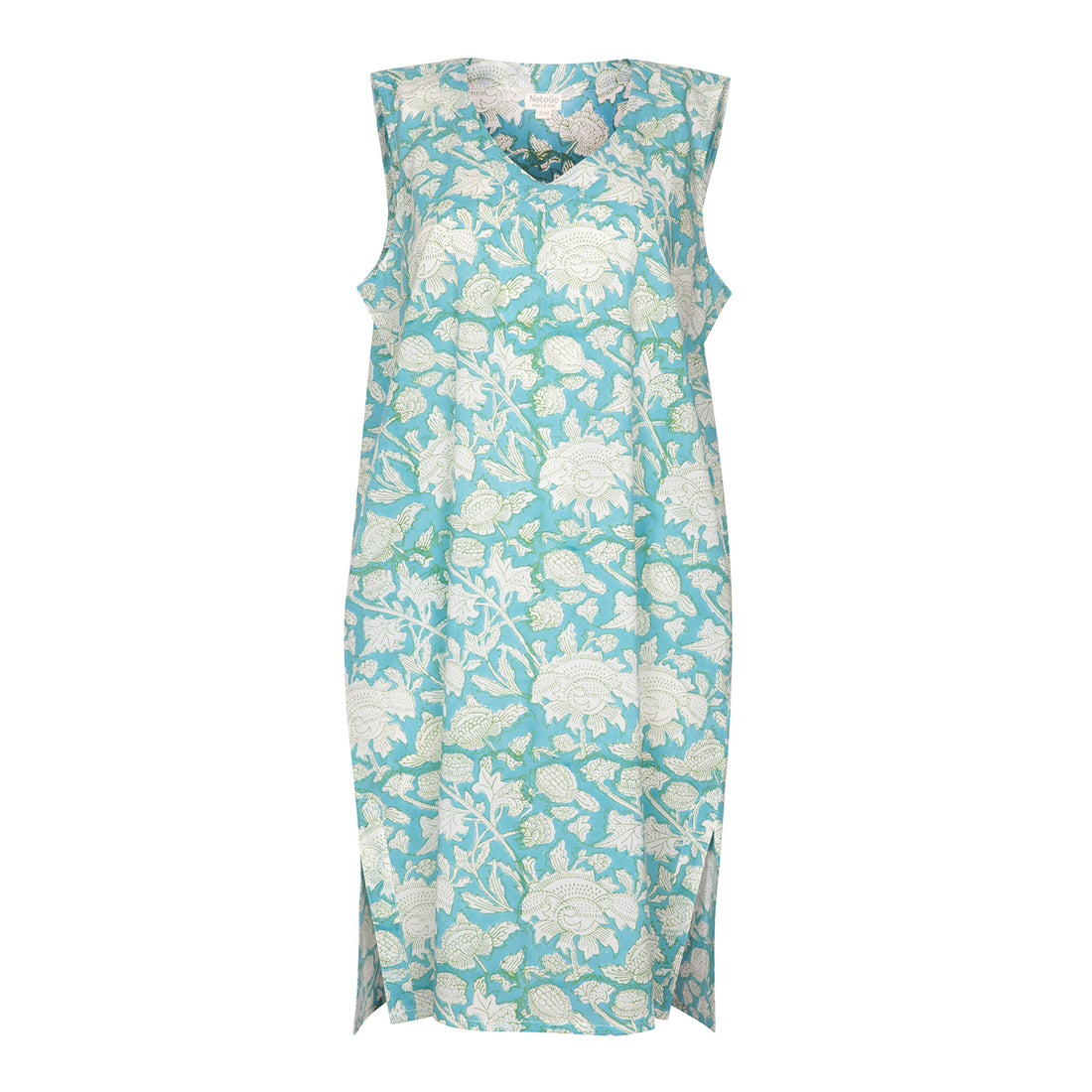 Rosebud Print Nightdress Cotton Aqua