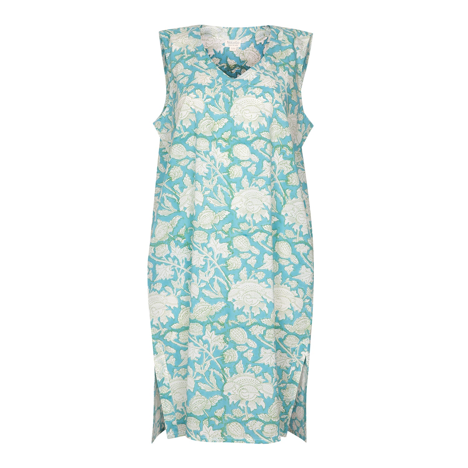 Rosebud Print Nightdress Cotton Aqua
