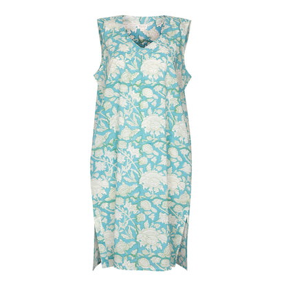 Rosebud Print Nightdress Cotton Aqua