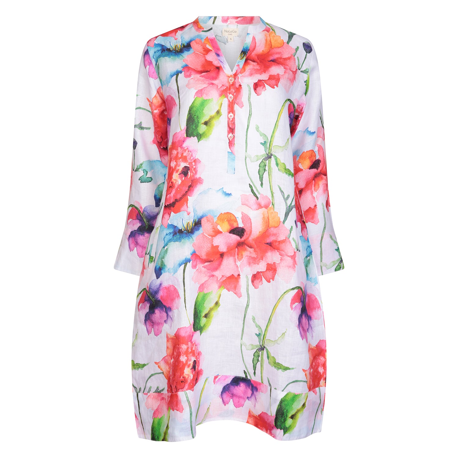 Wild Rose Print Linen Tunic Dress