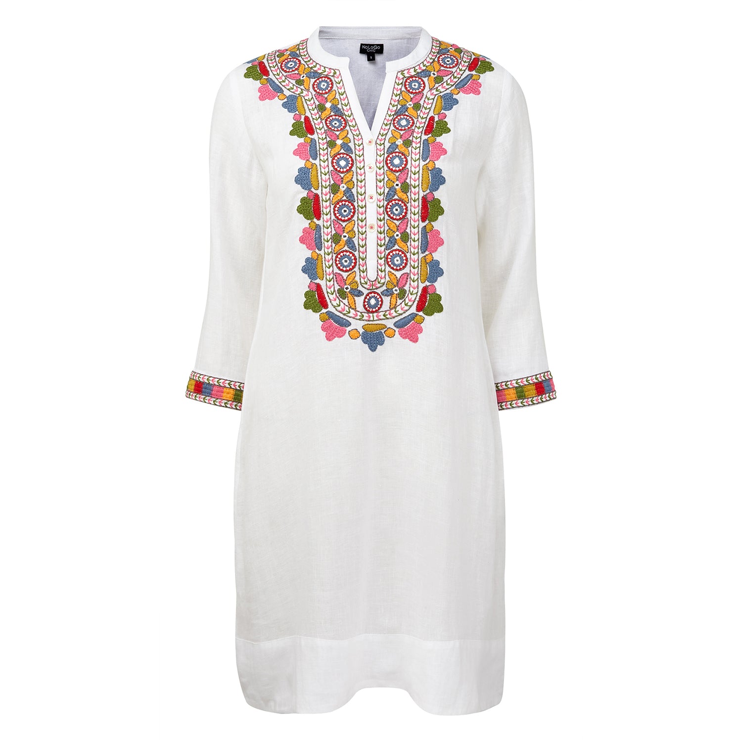 Tribal Embroidered Tunic Dress - White