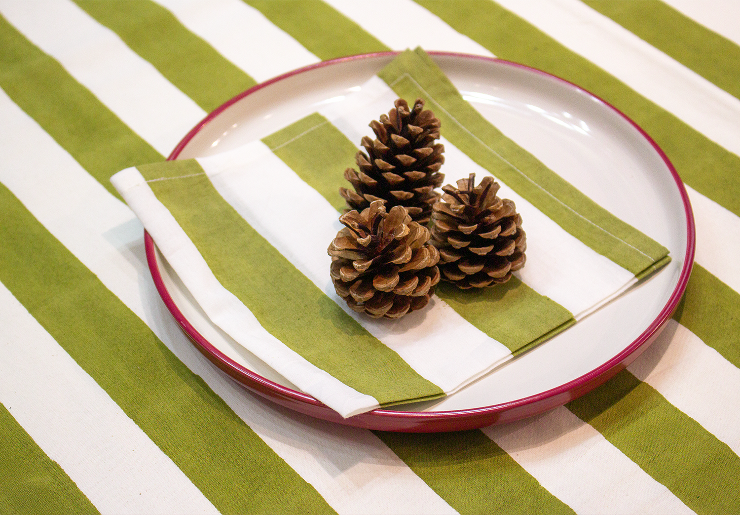 Fresco Stripe Napkins Broad Stripe X 4 Napkin Set Cotton Olive One Size