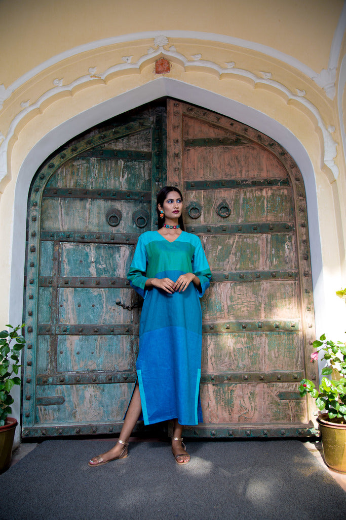 Colour Block Woven Maxi Dress Emerald Green