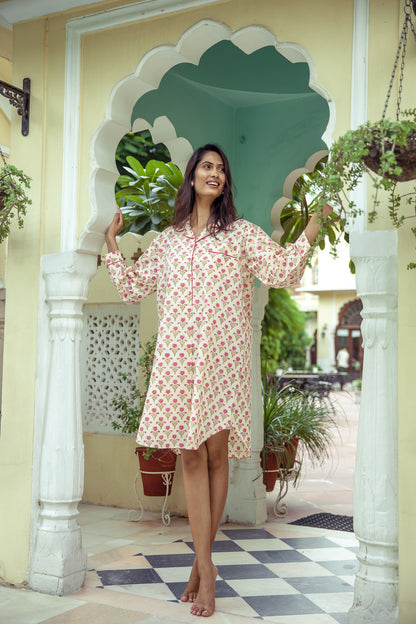 Hand Printed Nightshirt- Red Poppy