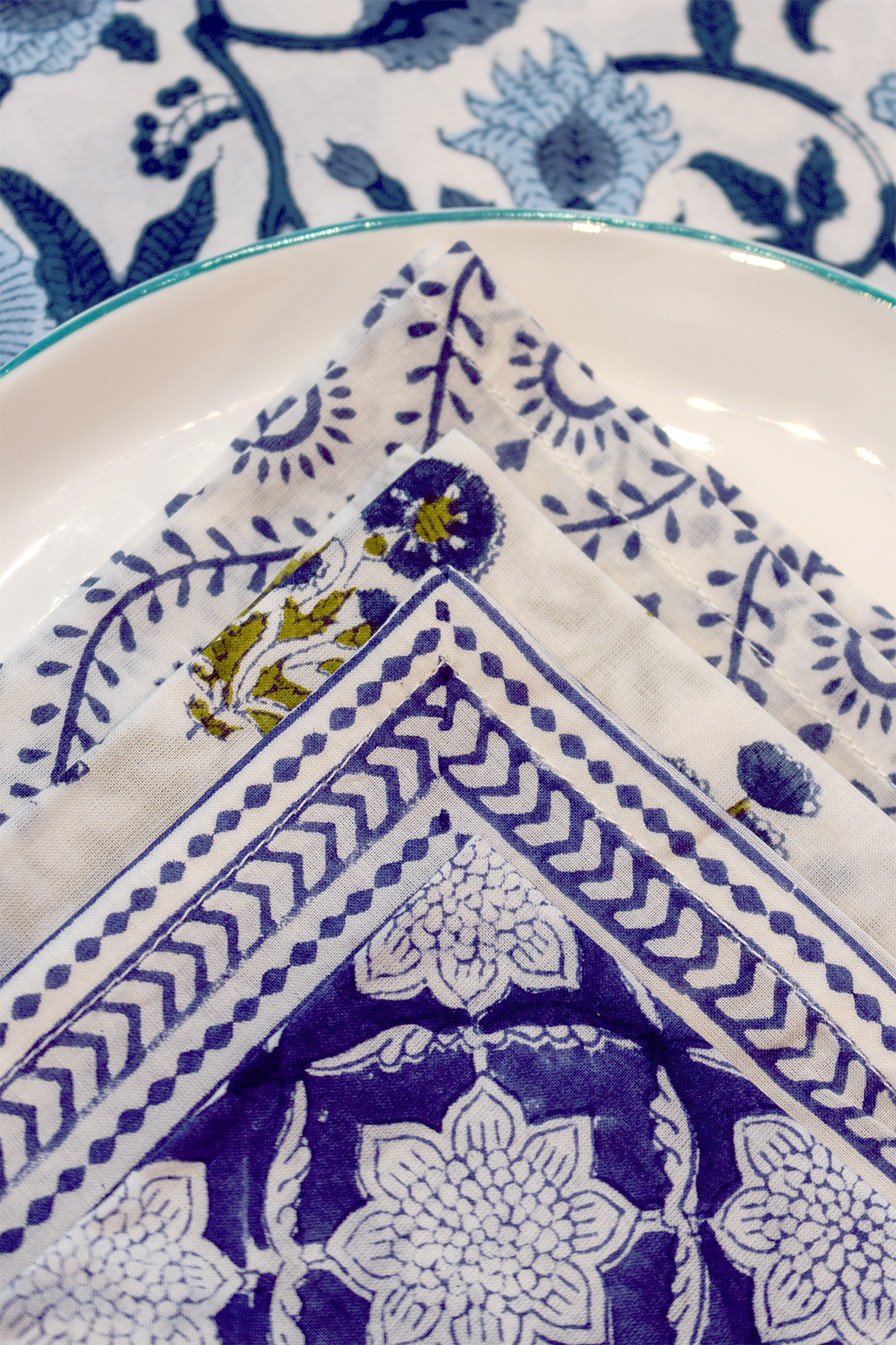 Napkins with Mini Flower  X 4 Napkin Set Cotton  Blue One Size