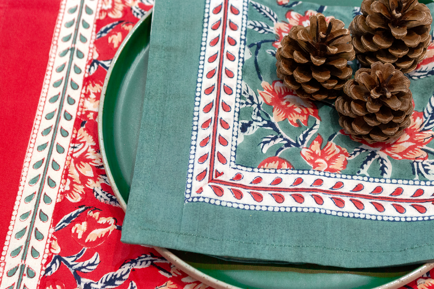 Napkins Pine X 4 Napkin Set Cotton Green One Size