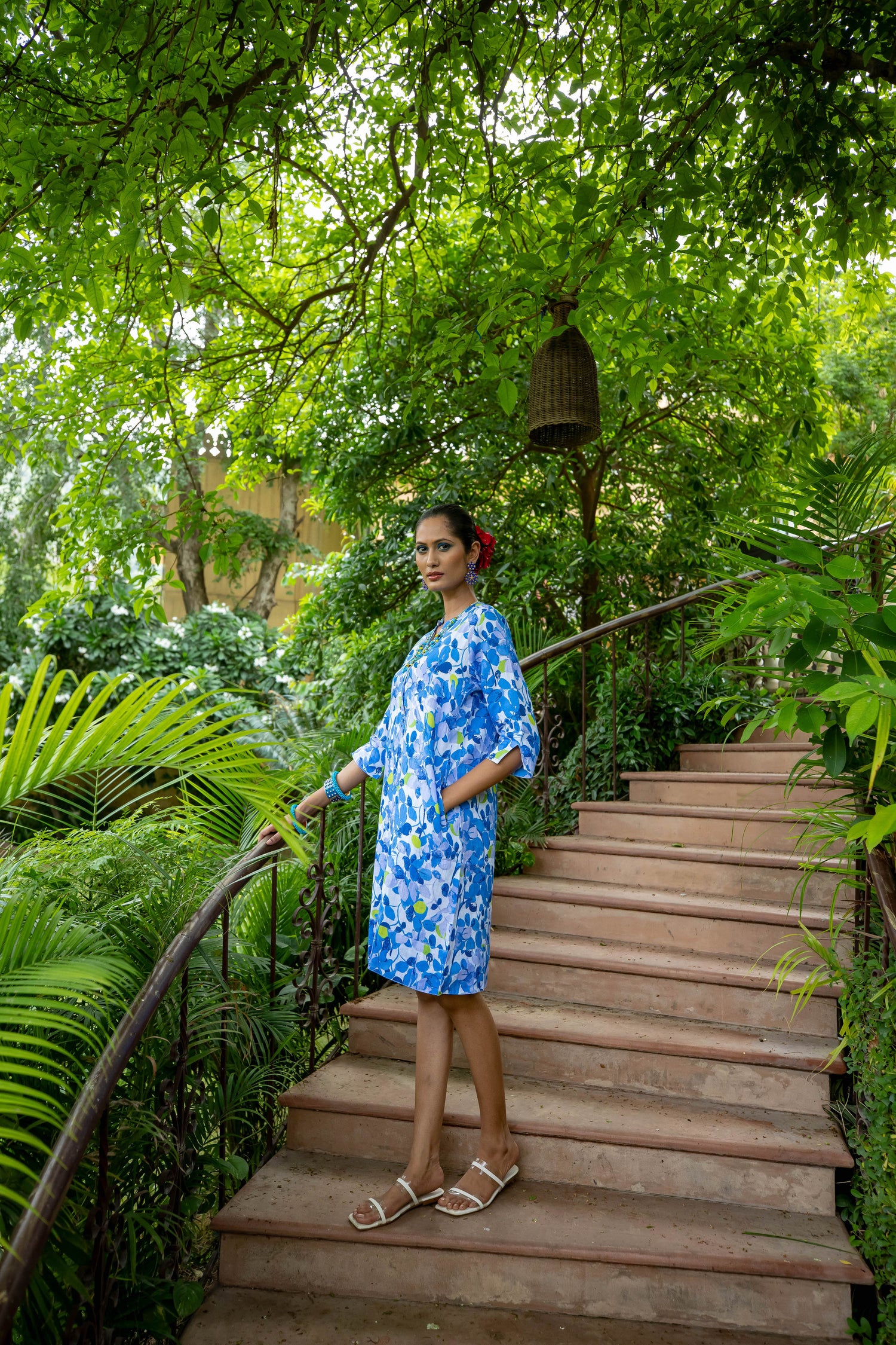 Green Plum Linen Tunic Dress Blue