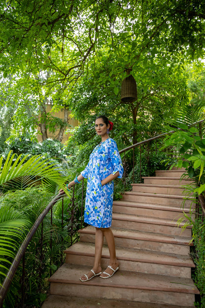 Green Plum Linen Tunic Dress Blue