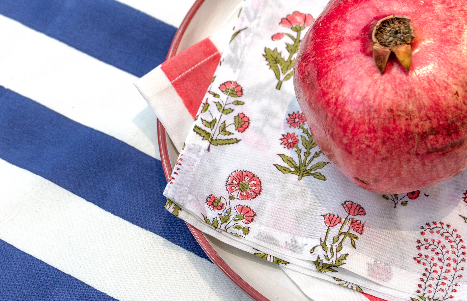 Napkins with Mini Flower X 4 Napkin Set Cotton Pink One Size