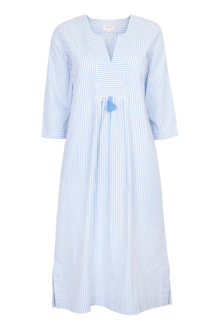 At-Ease Stripe Cotton Midi Dress - Blue and White