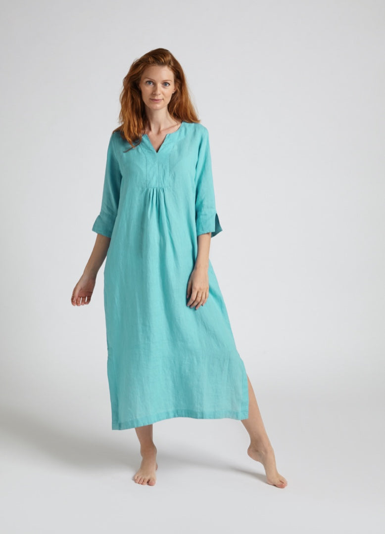 Life Style Linen Maxi Dress Turquoise