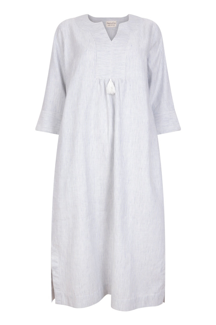 At-Ease Stripe Linen Midi Dress - Blue and White