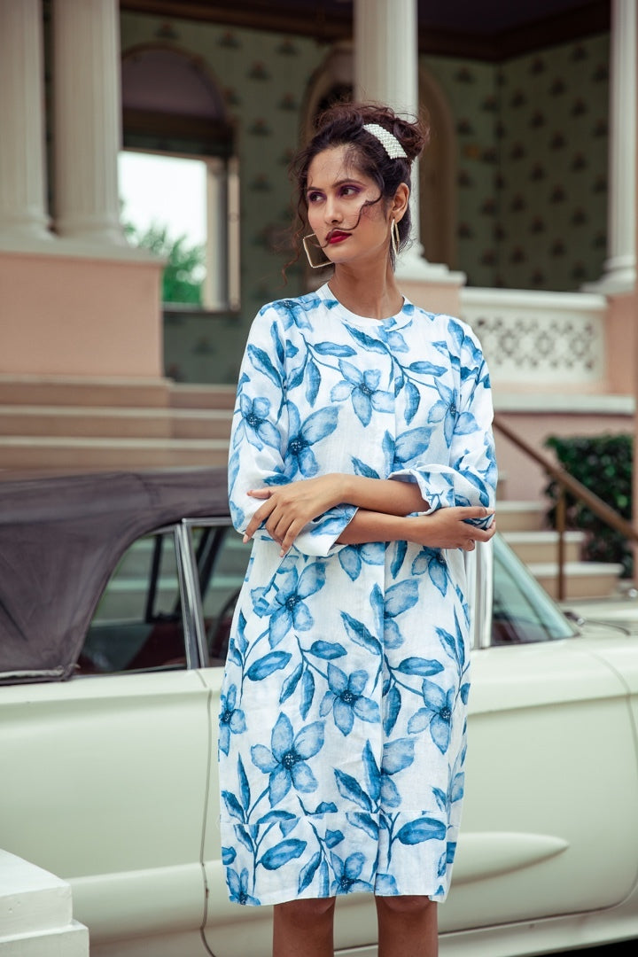 Super Mix Linen Coat Dress Ming Flower
