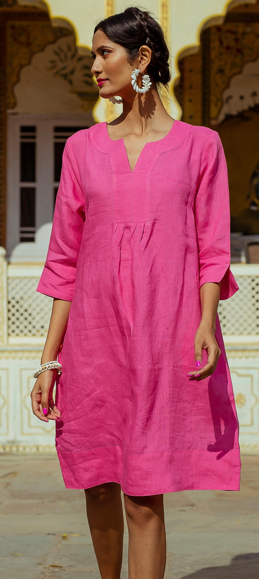 Life Style Easy Lightweight Linen Tunic Dress Peony Pink