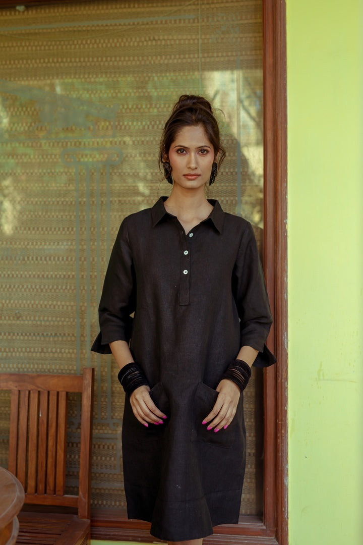 Up Town Linen Shirt Dress - Lime