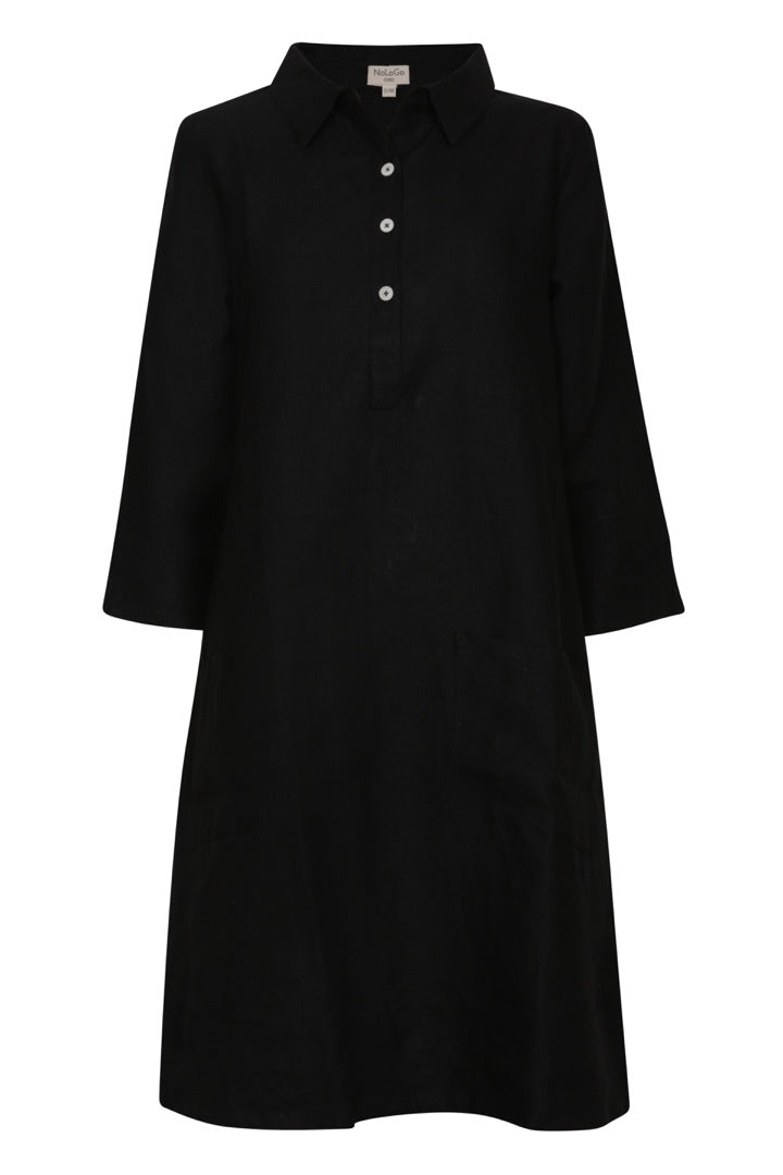 Up Town Linen Shirt Dress Black