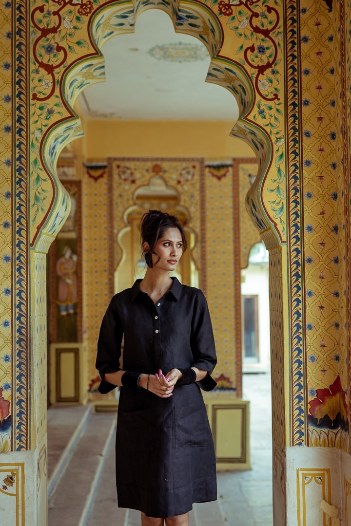 Up Town Linen Shirt Dress - Lime