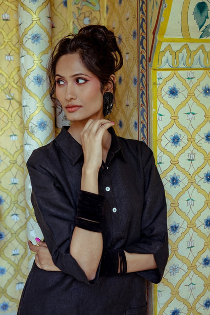 Up Town Linen Shirt Dress Smokey Blue
