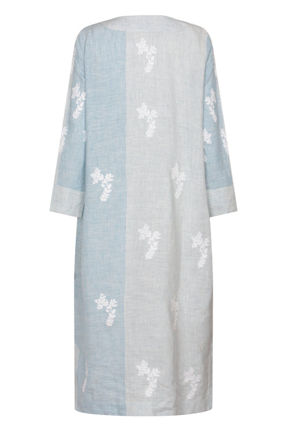 At-Ease Embroidered Stripe Linen Midi Dress - Chambray Blue