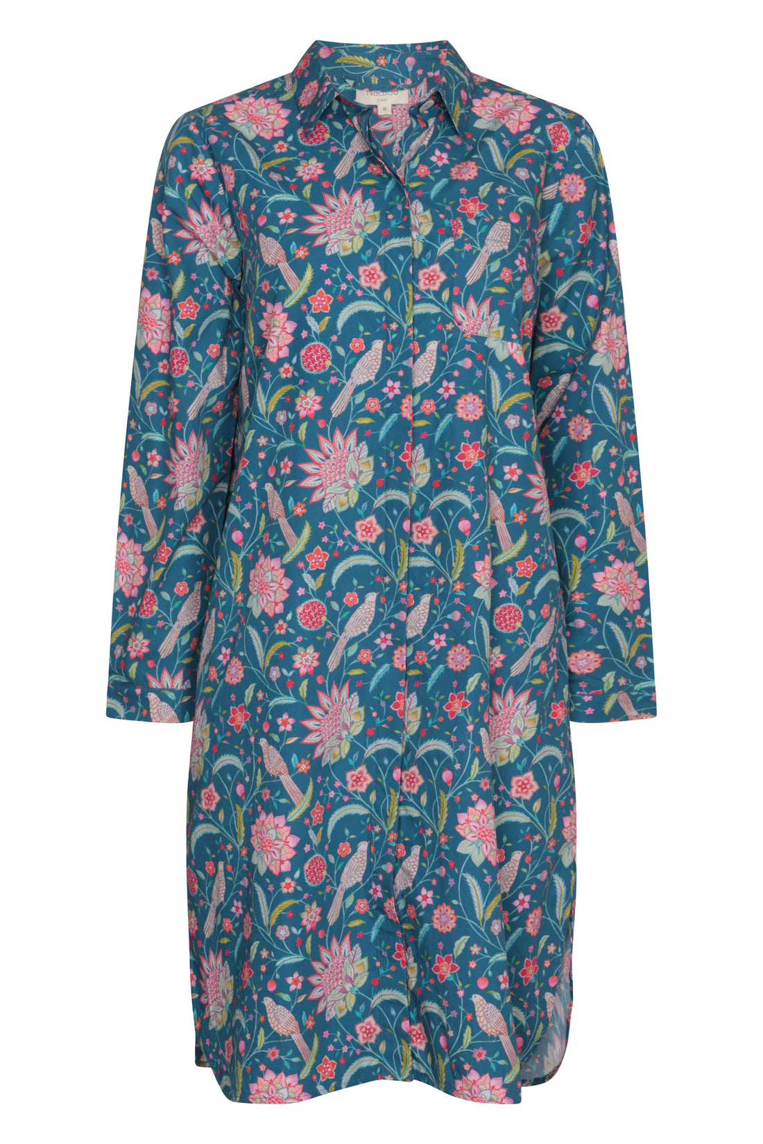 Birdsong Cotton Shirt Tail Midi Dress - Blue